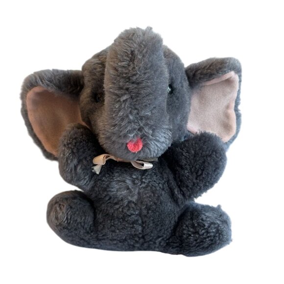 Vintage Dakin Plush Gray Elephant With Pink Bow 6" 1975 Soft Stuffed Animal Toy - Picture 1 of 5